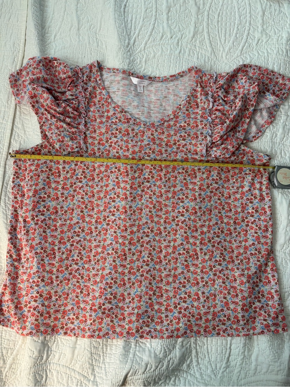 LC Lauren Conrad Coral Floral Ruffle Sleeve Top 1X - Picture 5 of 8
